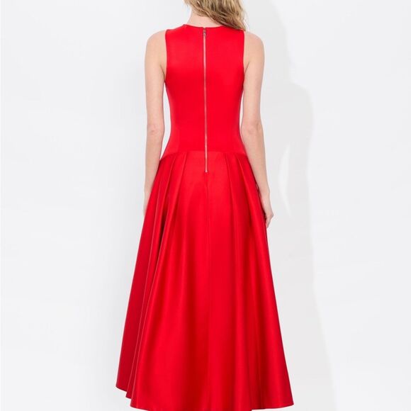 Alice + Olivia Adley Drop Waist Midi Dress Bright Ruby Red Women’s Size US 4 (S) - Picture 7 of 14